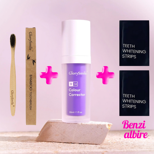 💜 PACHET PROMOTIE: Corector V34 + Perie Bambus + Benzi albire dinti